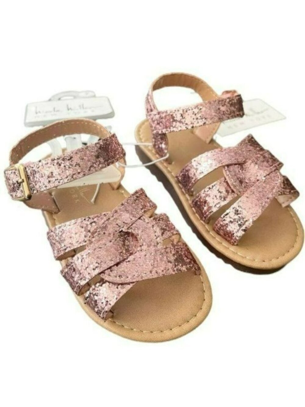 Nicole Miller Shoes Pink Glitter Multi Strap Sandals New